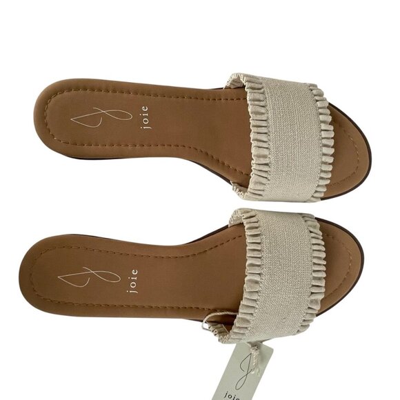 NWT Joie Eidel Canvas Ruffle Cream Flat Slide Sandals 9 Boho Bohemian Beachy - Picture 6 of 11